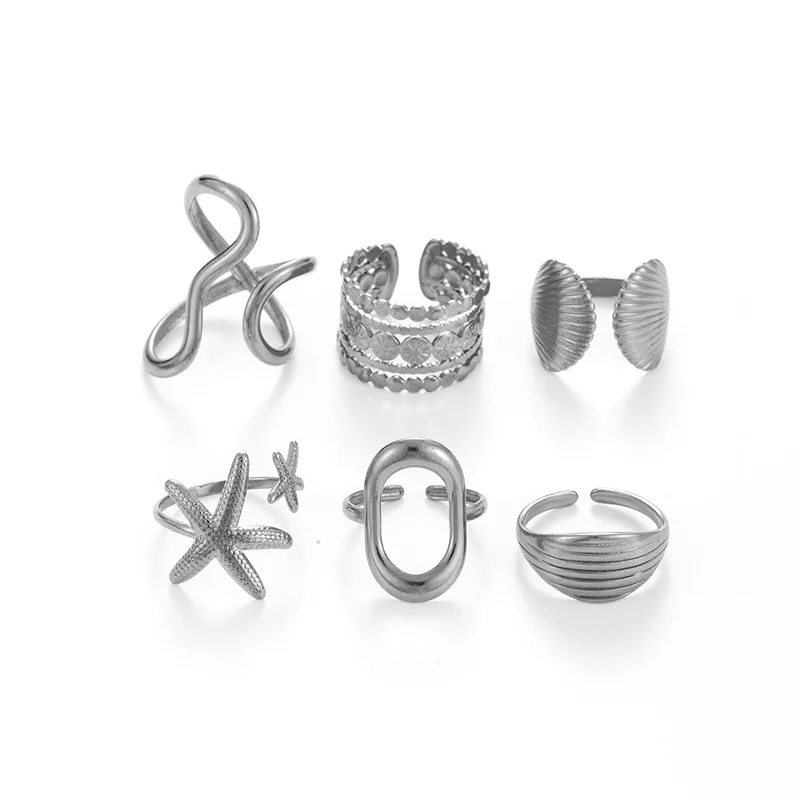 Vintage Style French Style Simple Style Geometric Starfish Shell 304 Stainless Steel Unisex Open Rings display picture 11