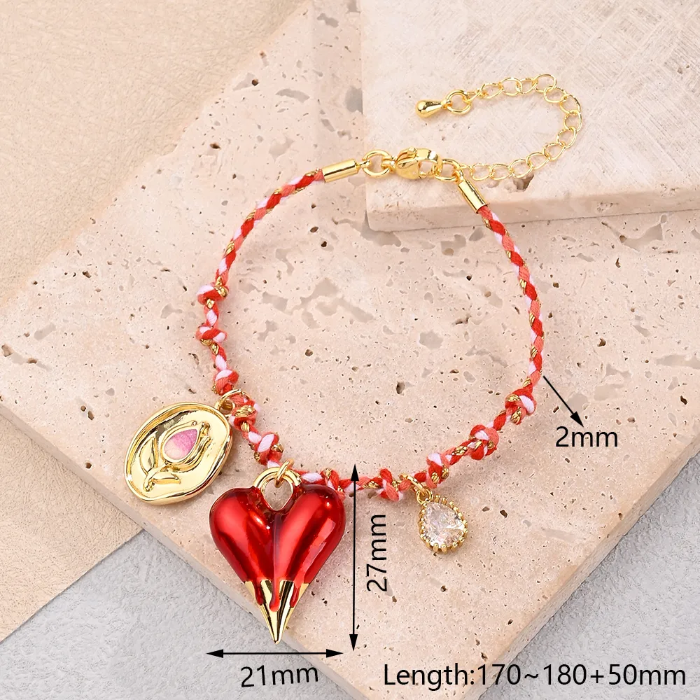 Modern Style Sweet Fruit Heart Shape Flower 304 Stainless Steel Cotton Copper Polishing Enamel Plating Zircon 18K Gold Plated Women's Bracelets Necklace Jewelry Set display picture 2