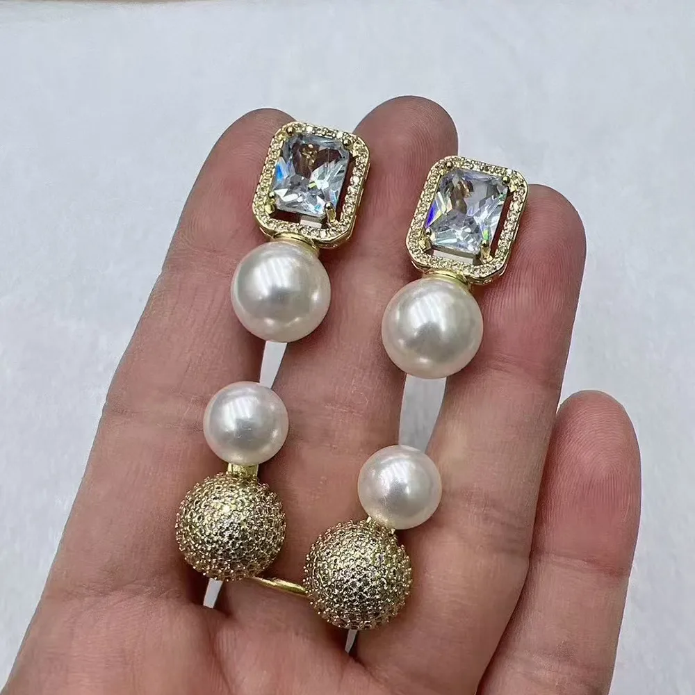 1 Pair/Package Casual Modern Style Simple Style Round Square Polishing Plating Acrylic Pearl Copper Zircon 18K Gold Plated Earrings display picture 1