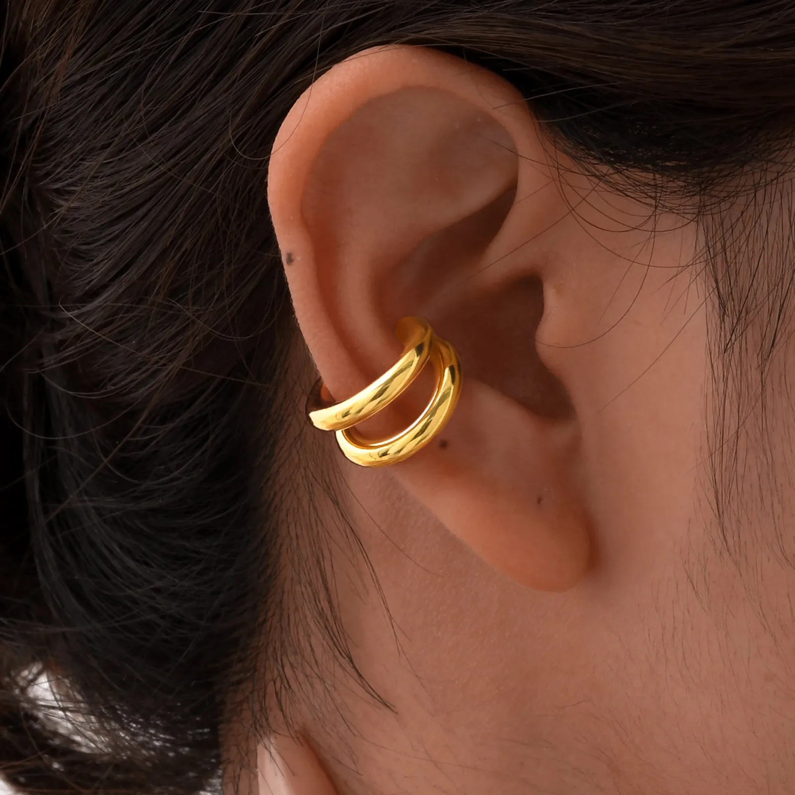 1 Piece Hip-Hop Semicircle Plating 201 Stainless Steel 18K Gold Plated Cartilage Earrings display picture 7