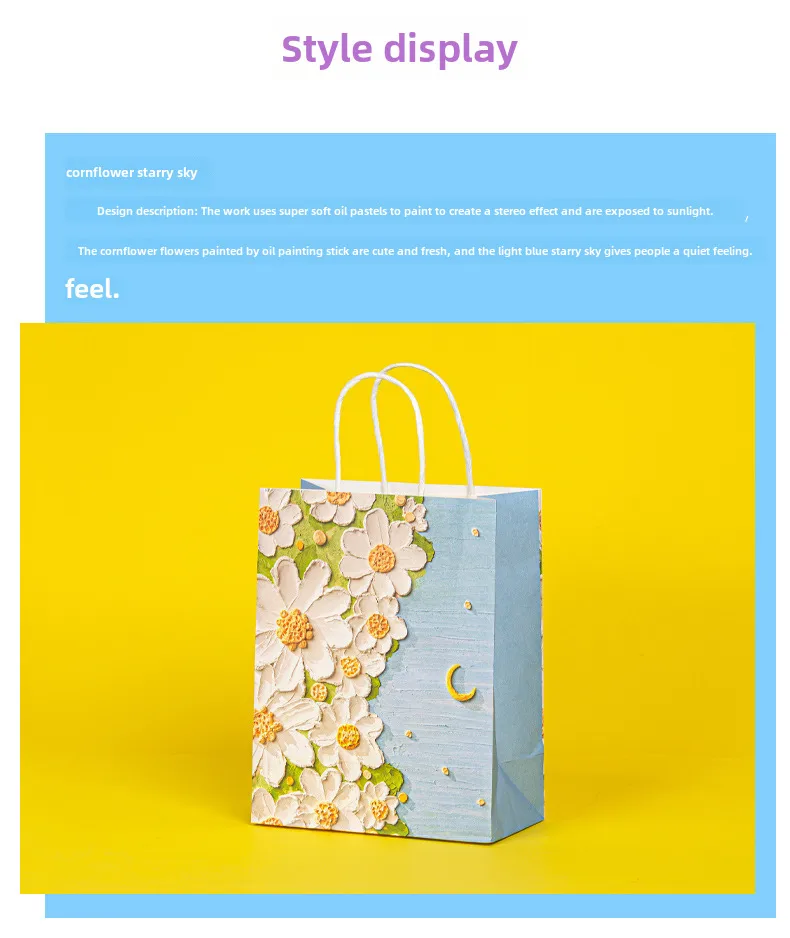 Oil Painting Style Kraft Paper Bag Custom Cross-border Gift Bag Milk Tea Baking Takeaway Tote Bag Student Gift Bag display picture 4