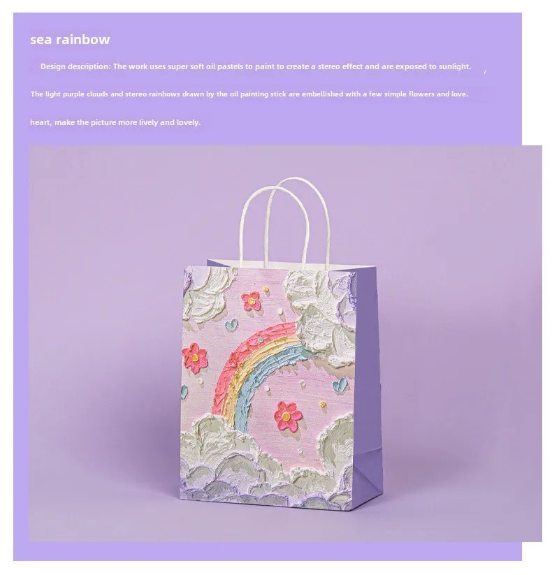 Oil Painting Style Kraft Paper Bag Custom Cross-border Gift Bag Milk Tea Baking Takeaway Tote Bag Student Gift Bag display picture 5