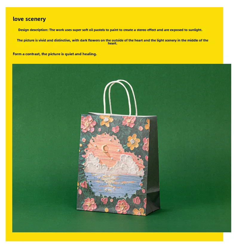 Oil Painting Style Kraft Paper Bag Custom Cross-border Gift Bag Milk Tea Baking Takeaway Tote Bag Student Gift Bag display picture 7