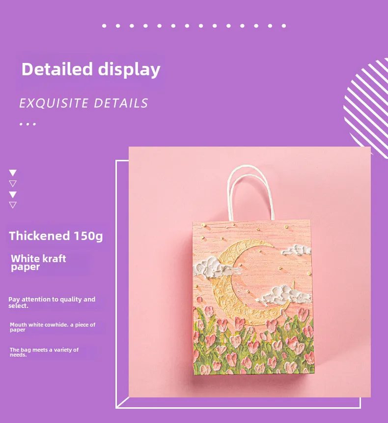 Oil Painting Style Kraft Paper Bag Custom Cross-border Gift Bag Milk Tea Baking Takeaway Tote Bag Student Gift Bag display picture 9