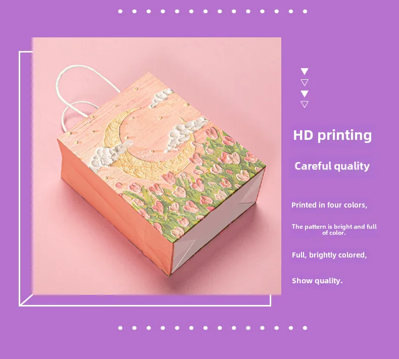 Oil Painting Style Kraft Paper Bag Custom Cross-border Gift Bag Milk Tea Baking Takeaway Tote Bag Student Gift Bag display picture 10
