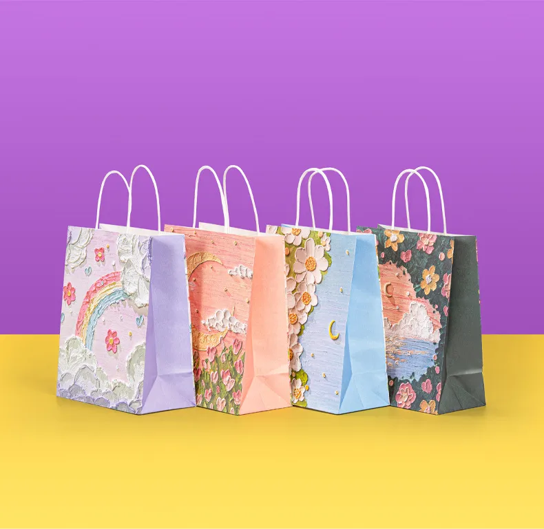 Oil Painting Style Kraft Paper Bag Custom Cross-border Gift Bag Milk Tea Baking Takeaway Tote Bag Student Gift Bag display picture 13