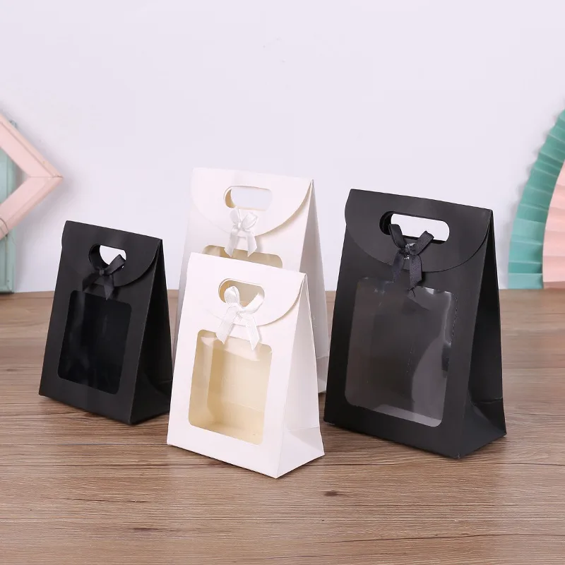 White Black Window Opening Flip Cover Butterfly Knot Adhesive Seal Gift Bag Kraft Paper Packaging Sealing Paper Transparent Bag display picture 1