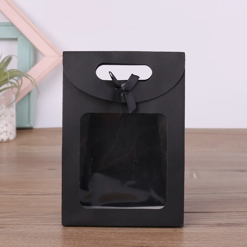 White Black Window Opening Flip Cover Butterfly Knot Adhesive Seal Gift Bag Kraft Paper Packaging Sealing Paper Transparent Bag display picture 4