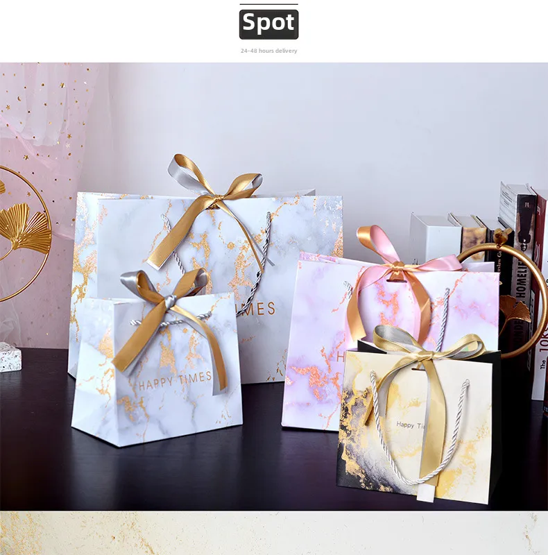 Cross-border Gift Bag Exquisite Gift Bag Spot Paper Bag Packaging Bag White Cardboard Handbag Candy Bag Double Ribbon display picture 1