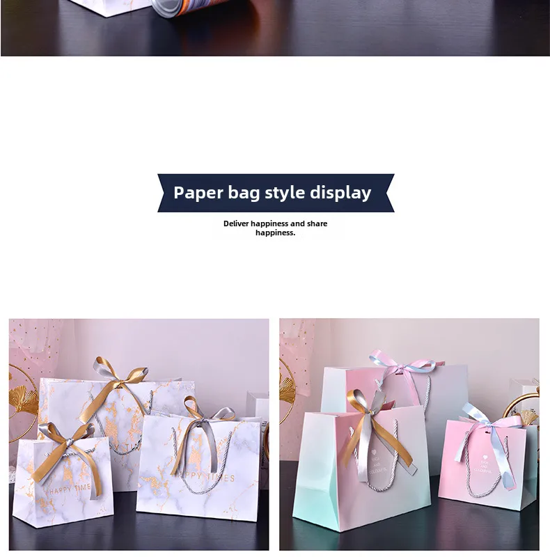 Cross-border Gift Bag Exquisite Gift Bag Spot Paper Bag Packaging Bag White Cardboard Handbag Candy Bag Double Ribbon display picture 4