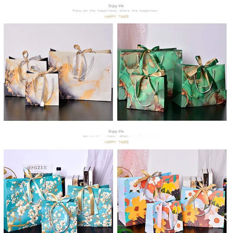 Cross-border Gift Bag Exquisite Gift Bag Spot Paper Bag Packaging Bag White Cardboard Handbag Candy Bag Double Ribbon display picture 5