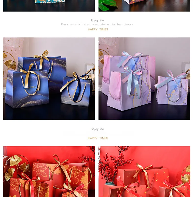 Cross-border Gift Bag Exquisite Gift Bag Spot Paper Bag Packaging Bag White Cardboard Handbag Candy Bag Double Ribbon display picture 6