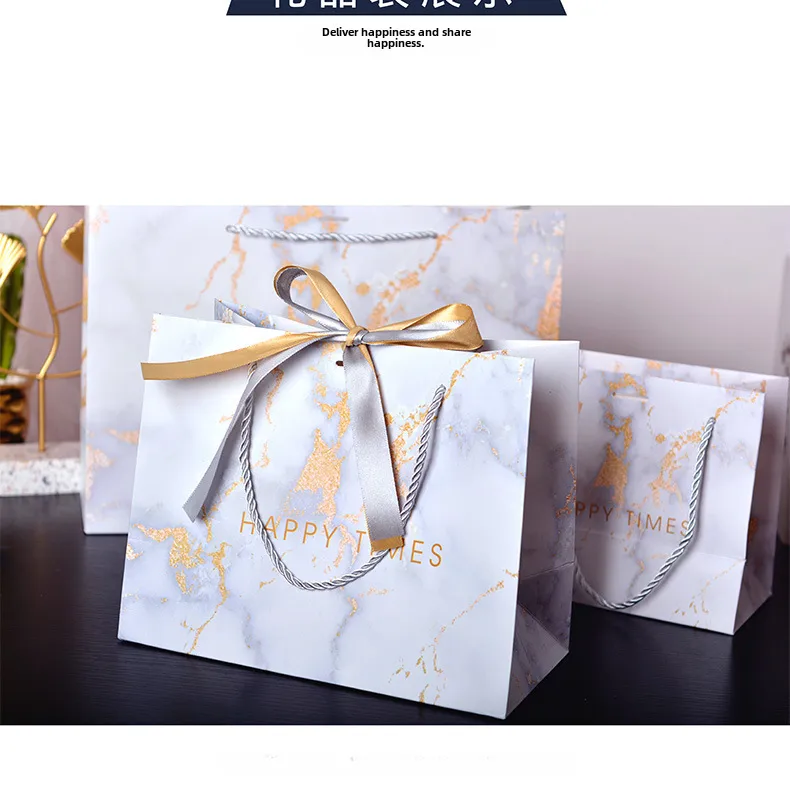 Cross-border Gift Bag Exquisite Gift Bag Spot Paper Bag Packaging Bag White Cardboard Handbag Candy Bag Double Ribbon display picture 8