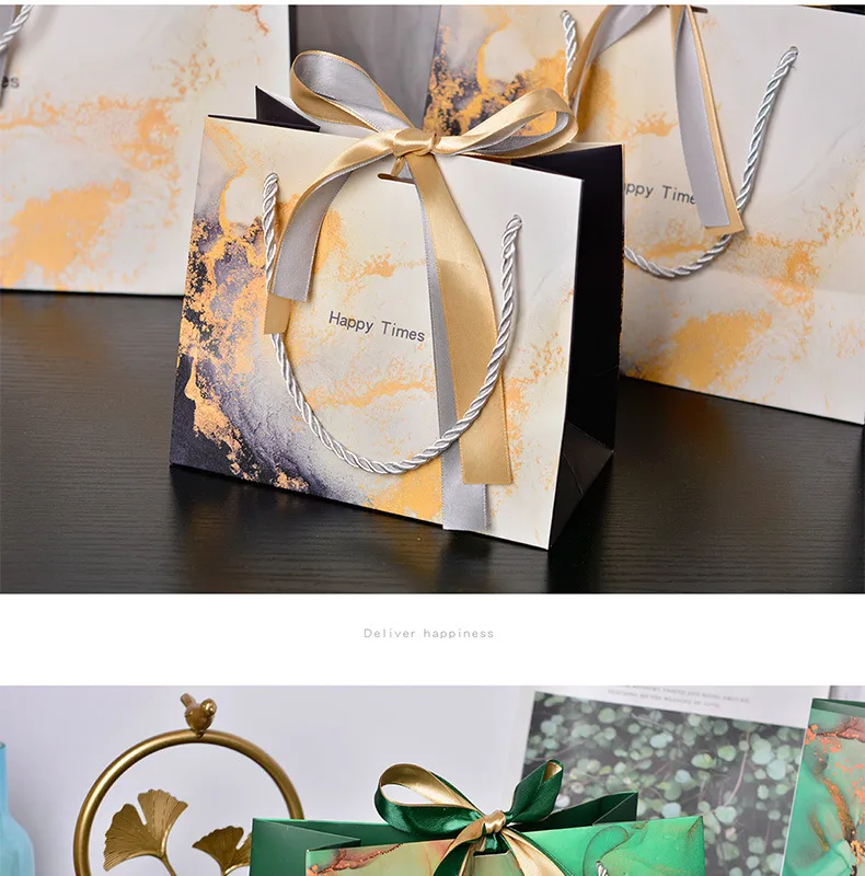 Cross-border Gift Bag Exquisite Gift Bag Spot Paper Bag Packaging Bag White Cardboard Handbag Candy Bag Double Ribbon display picture 9