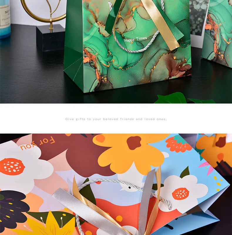 Cross-border Gift Bag Exquisite Gift Bag Spot Paper Bag Packaging Bag White Cardboard Handbag Candy Bag Double Ribbon display picture 10