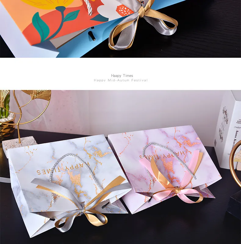 Cross-border Gift Bag Exquisite Gift Bag Spot Paper Bag Packaging Bag White Cardboard Handbag Candy Bag Double Ribbon display picture 11