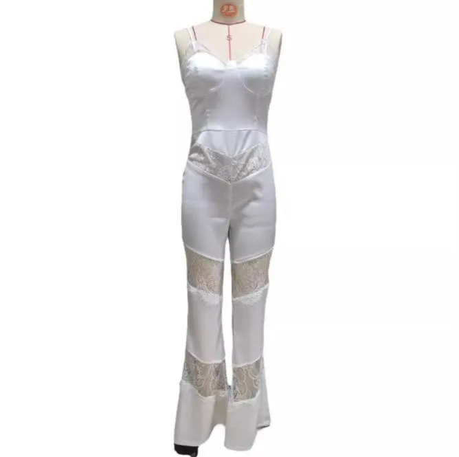 Women's Casual Holiday Daily Simple Style Solid Color Full Length Lace Hollow Out Backless Jumpsuits display picture 5