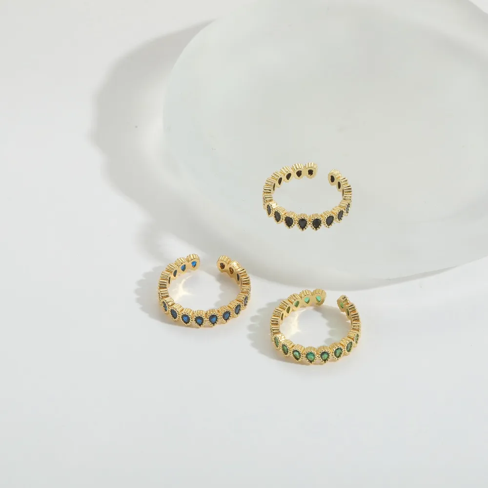 Casual Classic Style Water Droplets Copper Zircon 14K Gold Plated Women's Open Rings display picture 1