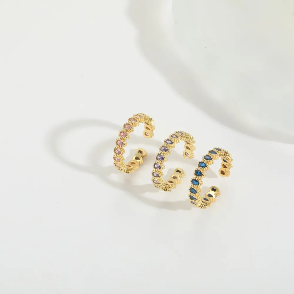 Casual Classic Style Water Droplets Copper Zircon 14K Gold Plated Women's Open Rings display picture 2