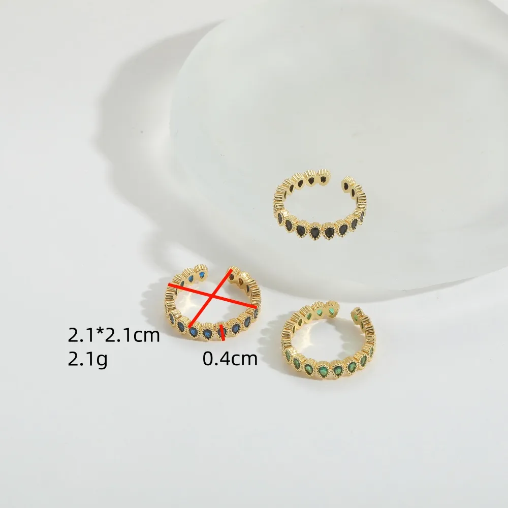 Casual Classic Style Water Droplets Copper Zircon 14K Gold Plated Women's Open Rings display picture 5