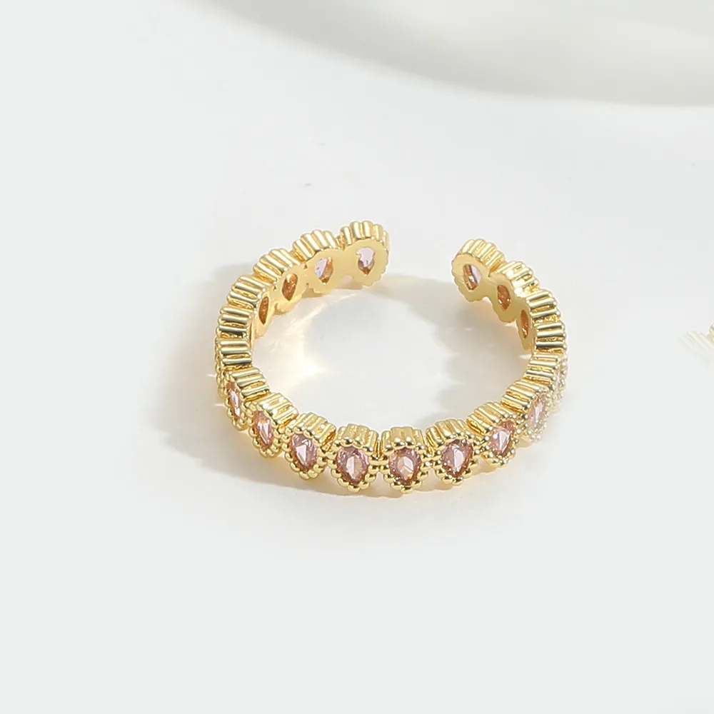 Casual Classic Style Water Droplets Copper Zircon 14K Gold Plated Women's Open Rings display picture 7
