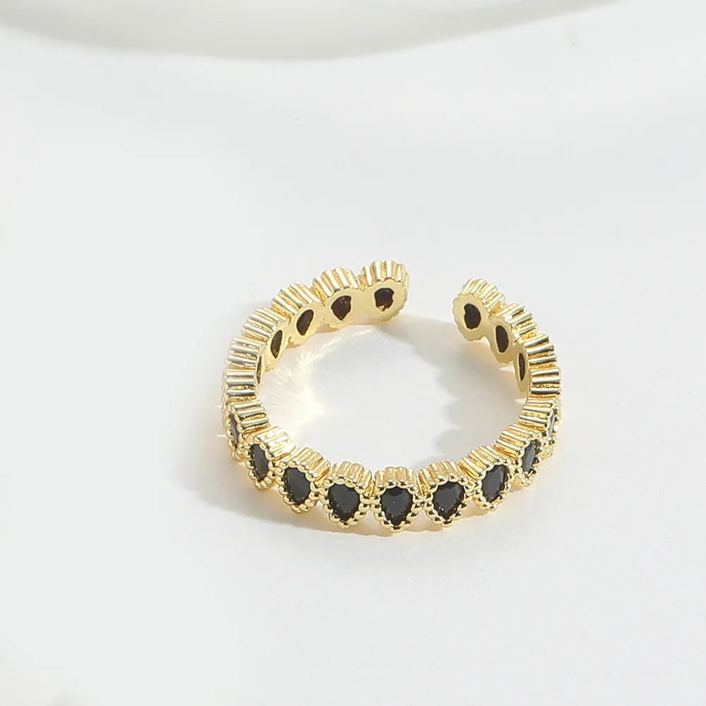 Casual Classic Style Water Droplets Copper Zircon 14K Gold Plated Women's Open Rings display picture 9