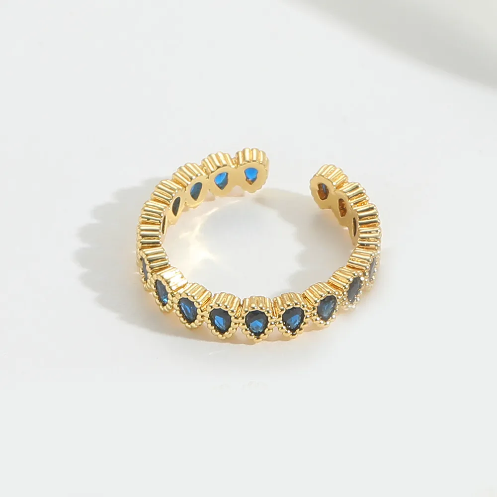 Casual Classic Style Water Droplets Copper Zircon 14K Gold Plated Women's Open Rings display picture 8