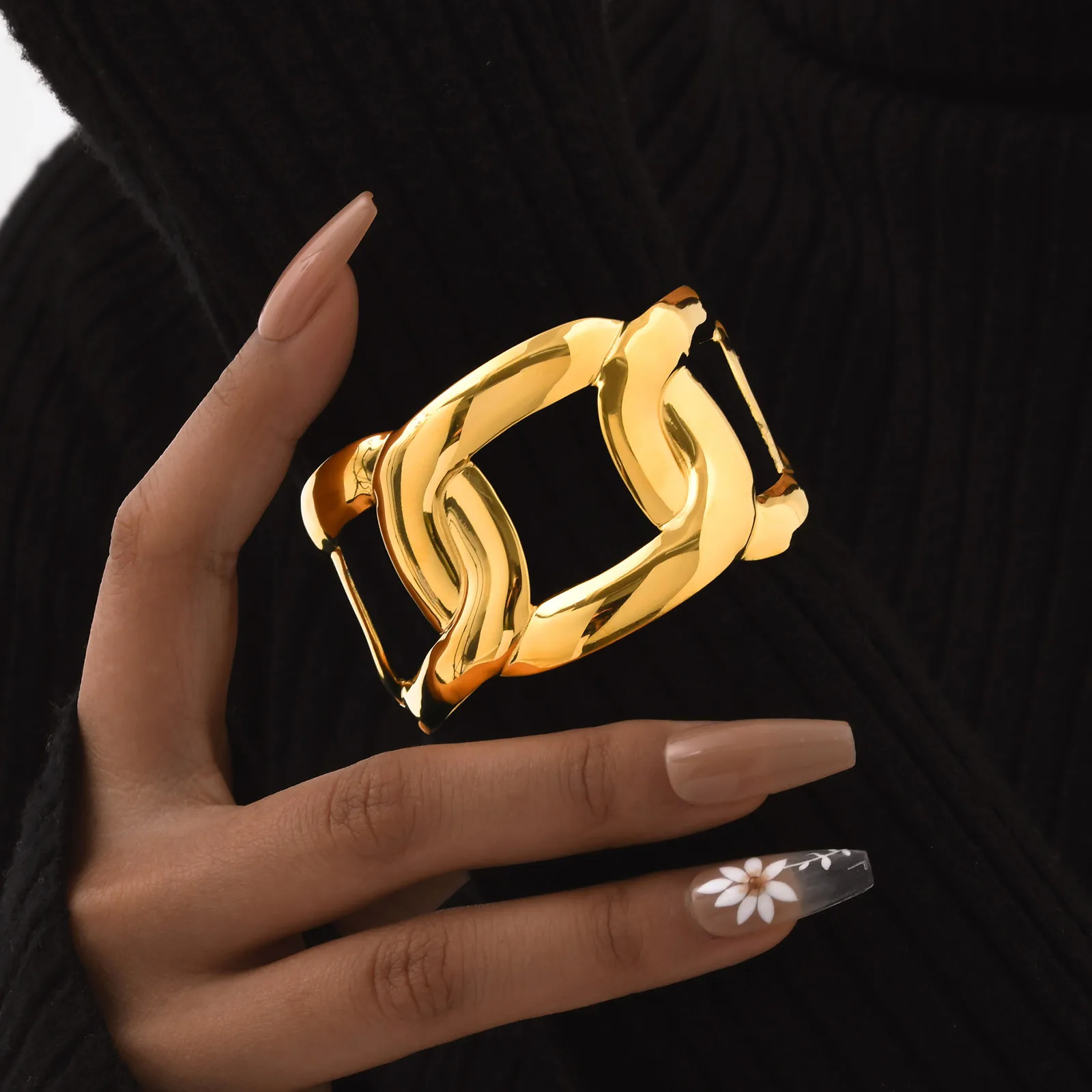 Modern Style Classic Style Chrysanthemum 201 Stainless Steel 18K Gold Plated None Bangle In Bulk display picture 11