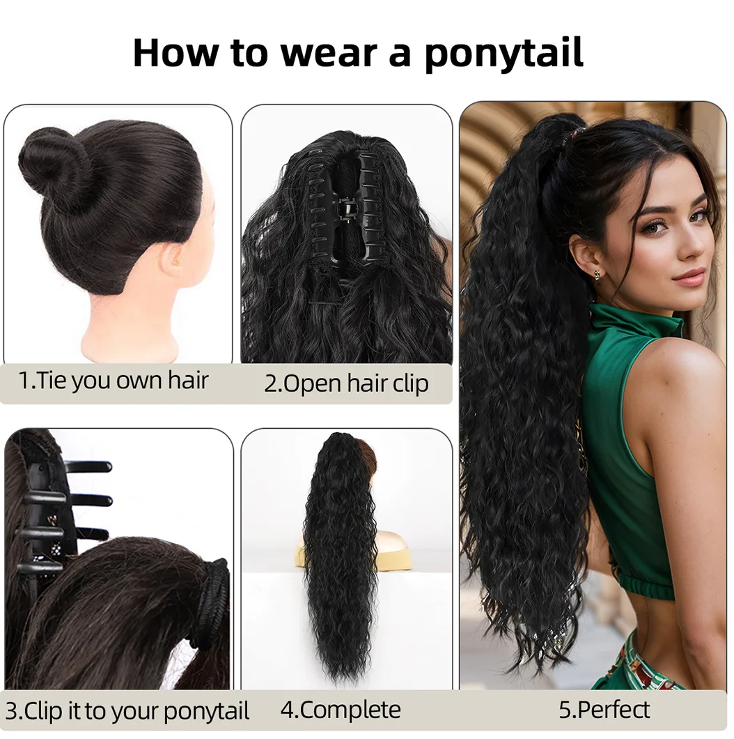Women's Elegant Retro Sexy Masquerade Christmas Cosplay Chemical Fiber High Temperature Wire Curls Long Curly Hair Ponytail Wig Clips display picture 7