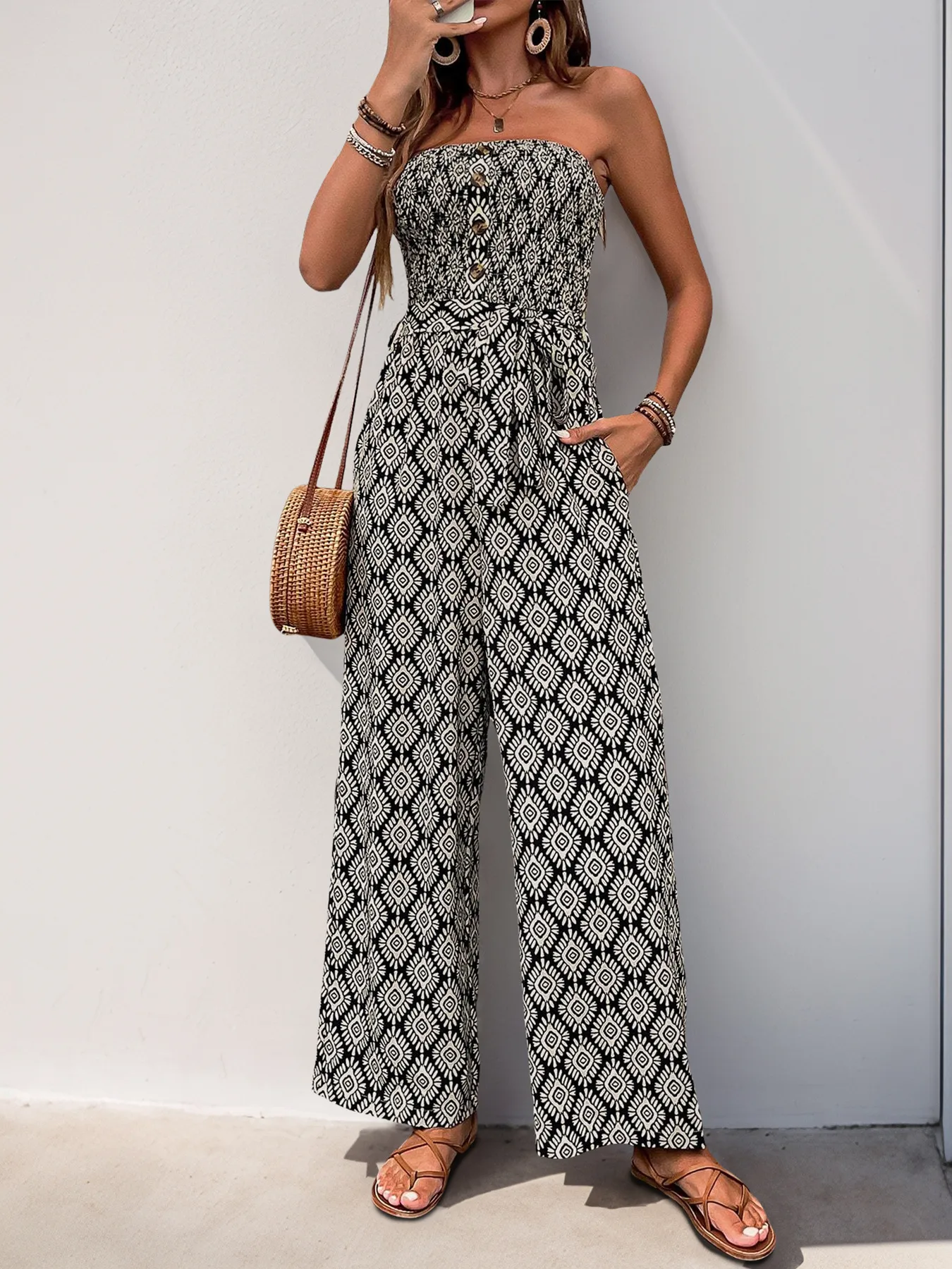 Women's Casual Holiday Daily Ethnic Style Geometric Full Length Jumpsuits display picture 1
