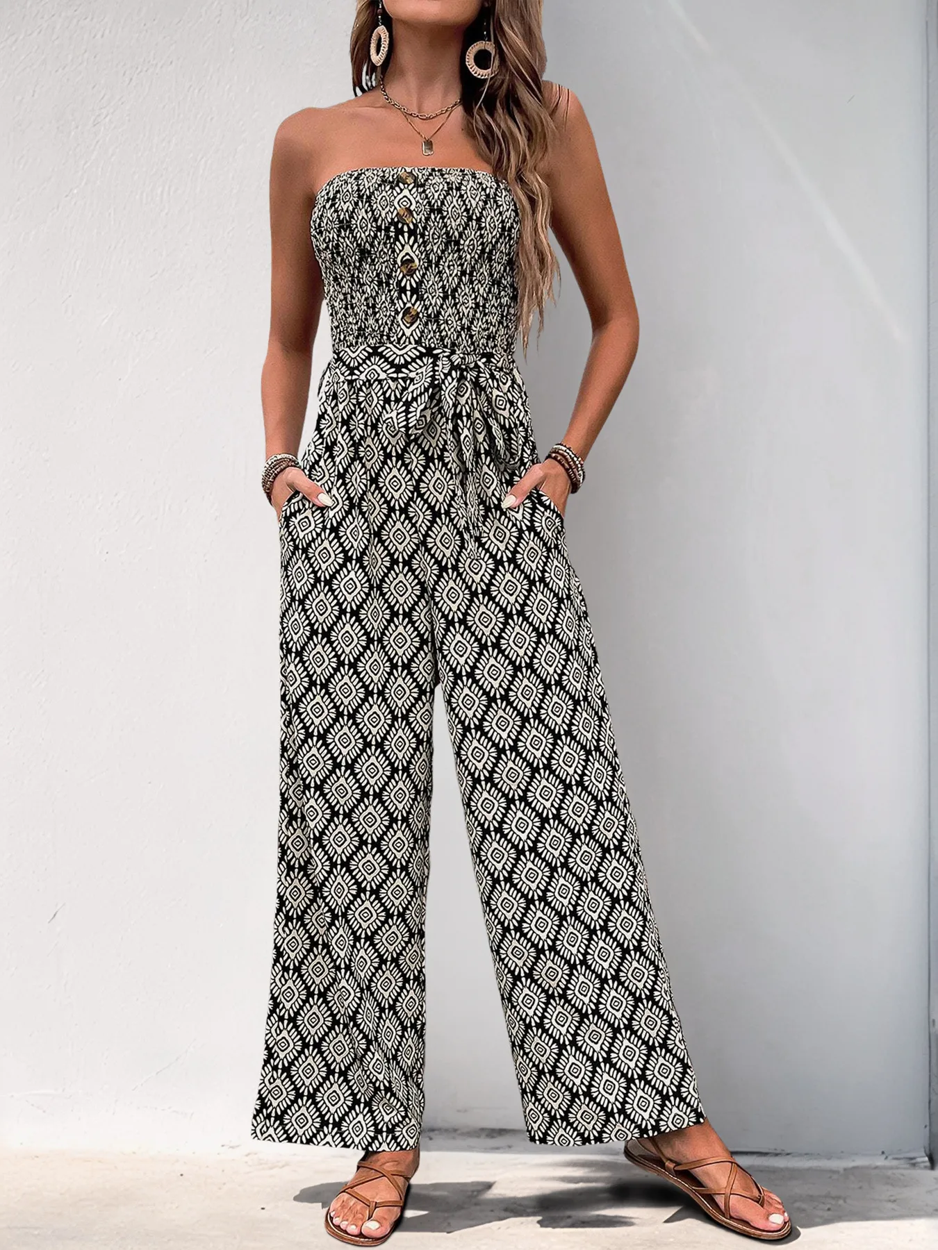 Women's Casual Holiday Daily Ethnic Style Geometric Full Length Jumpsuits display picture 2