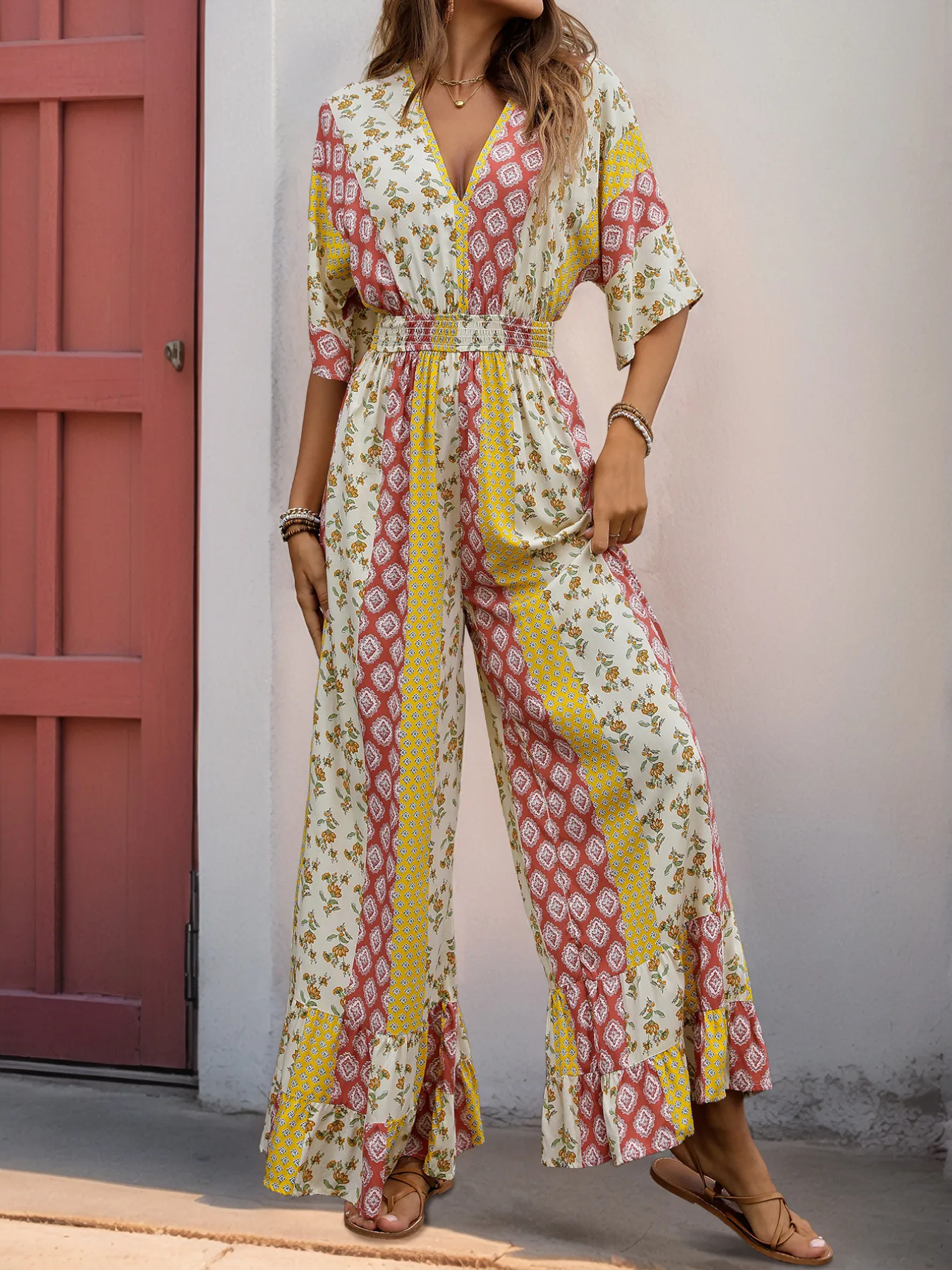 Women's Casual Holiday Bohemian Color Block Full Length Jumpsuits display picture 1