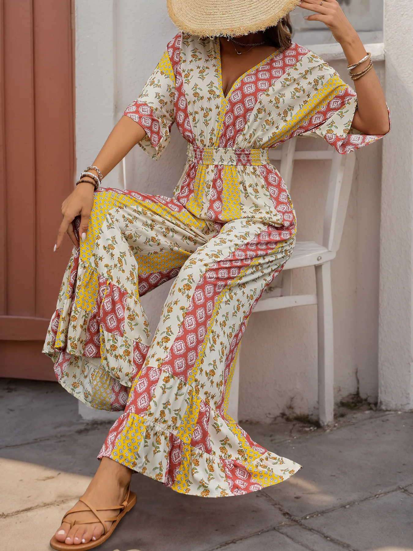 Women's Casual Holiday Bohemian Color Block Full Length Jumpsuits display picture 2