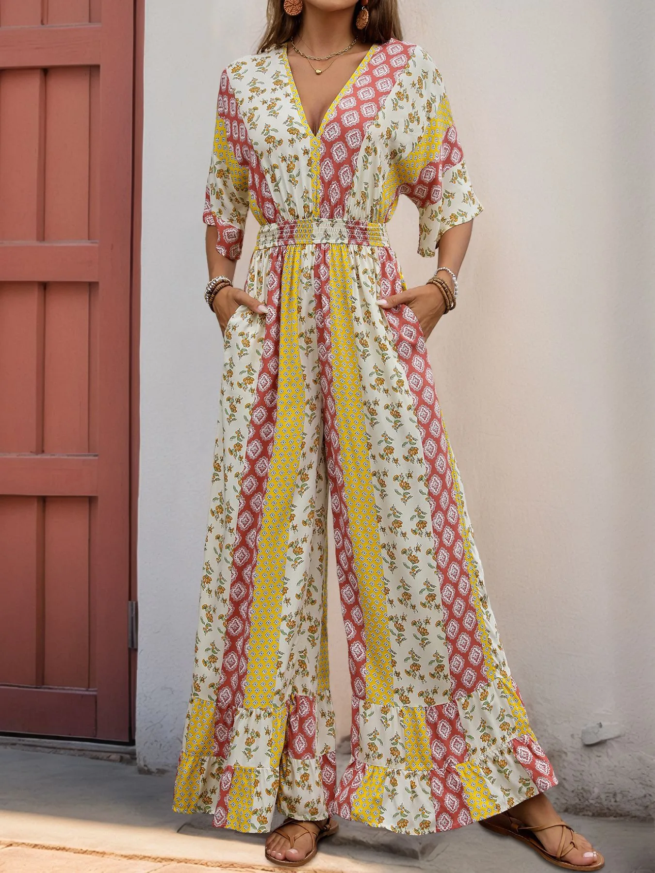 Women's Casual Holiday Bohemian Color Block Full Length Jumpsuits display picture 3