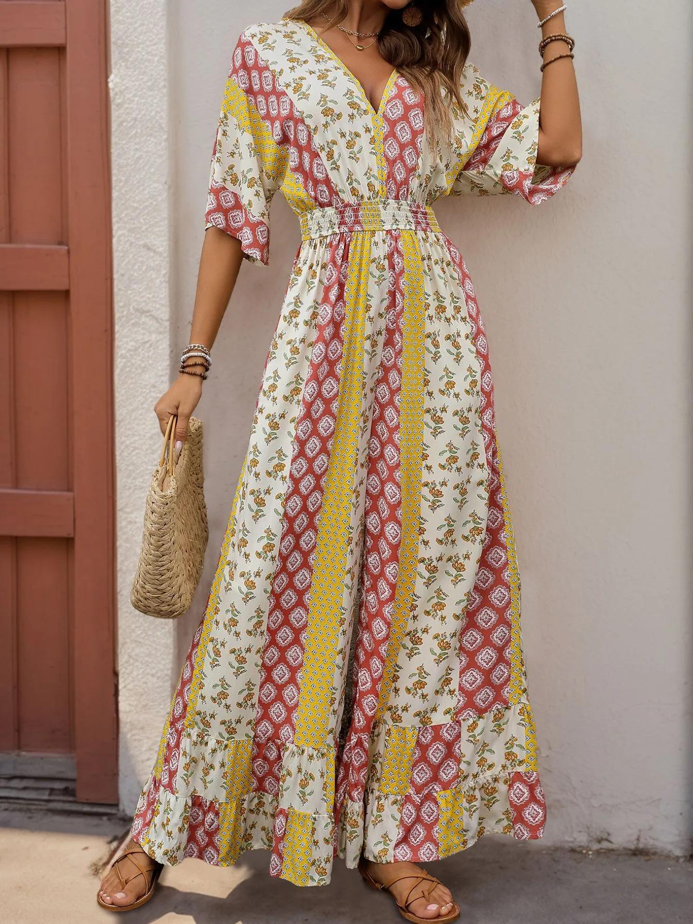 Women's Casual Holiday Bohemian Color Block Full Length Jumpsuits display picture 5