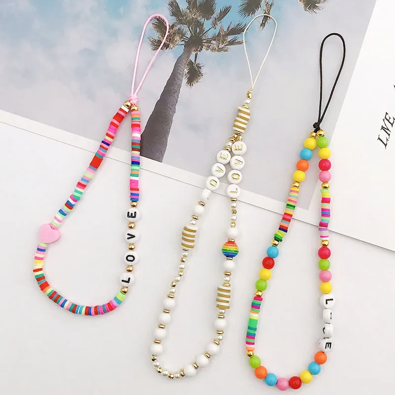 Cute Pastoral Letter Color Block Soft Clay Mobile Phone Chain display picture 1