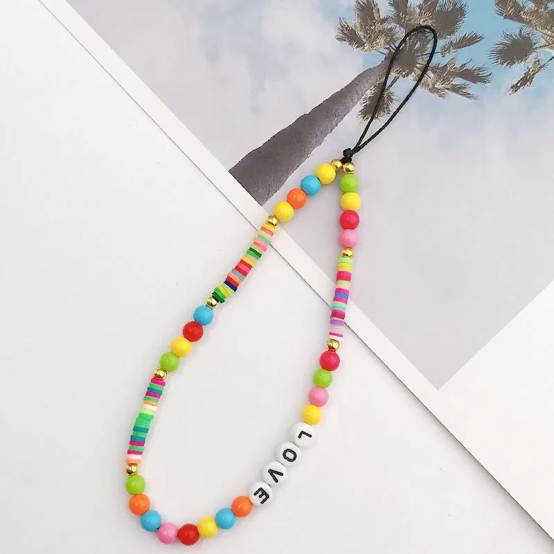 Cute Pastoral Letter Color Block Soft Clay Mobile Phone Chain display picture 2