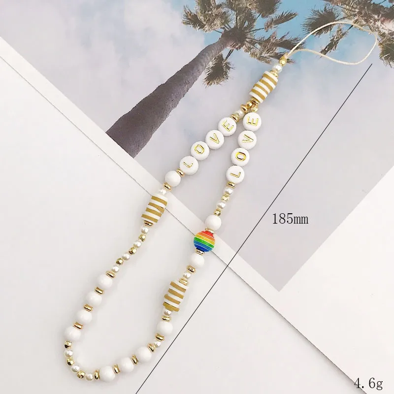 Cute Pastoral Letter Color Block Soft Clay Mobile Phone Chain display picture 3