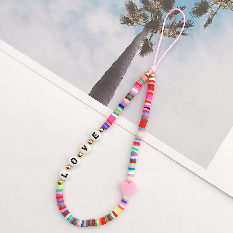 Cute Pastoral Letter Color Block Soft Clay Mobile Phone Chain display picture 4