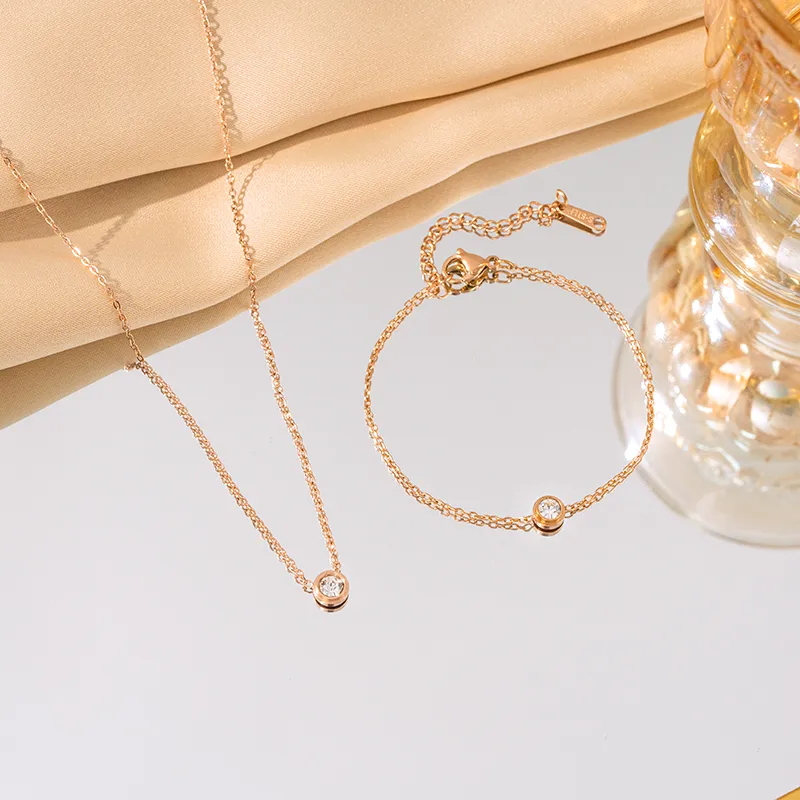 Elegant Glam Luxurious Round 304 Stainless Steel Plating 18K Gold Plated Women's Bracelets Necklace display picture 4