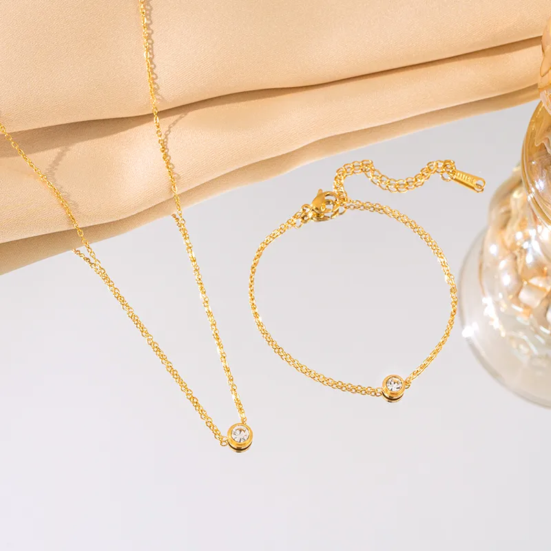 Elegant Glam Luxurious Round 304 Stainless Steel Plating 18K Gold Plated Women's Bracelets Necklace display picture 5