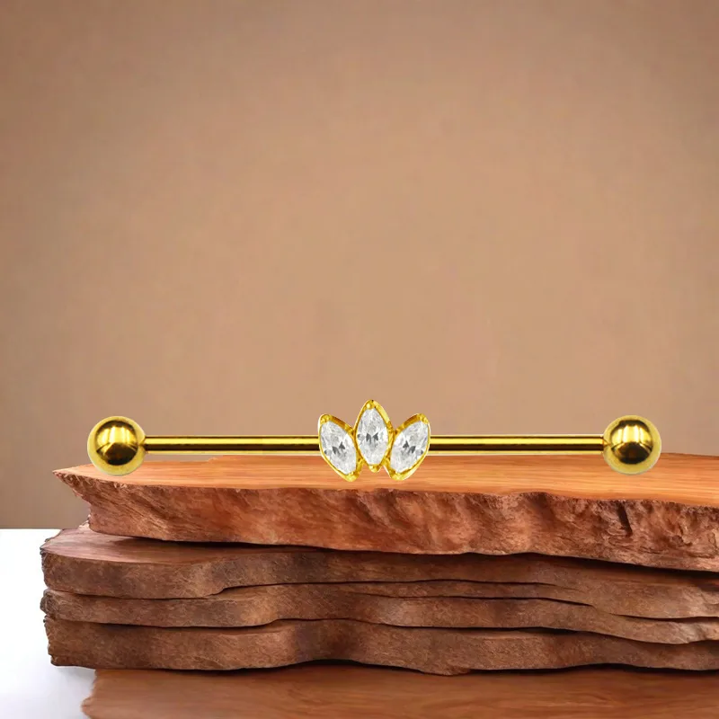 1 Piece Simple Style Classic Style Shamrock Plating Inlay Pure Titanium Titanium Alloy Zircon 14K Gold Plated White Gold Plated Cartilage Earrings display picture 3
