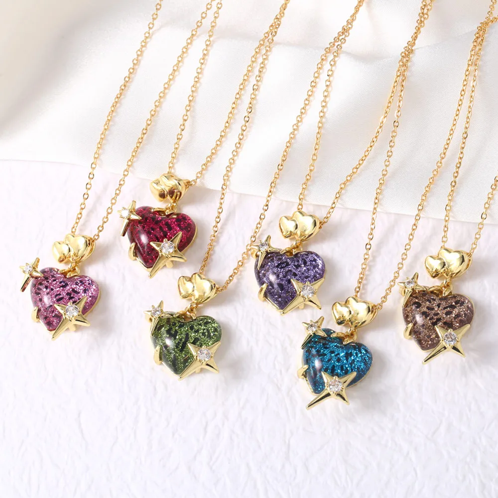 Modern Style Simple Style Star Heart Shape 201 Stainless Steel Copper 18K Gold Plated Women's Pendant Necklace display picture 9