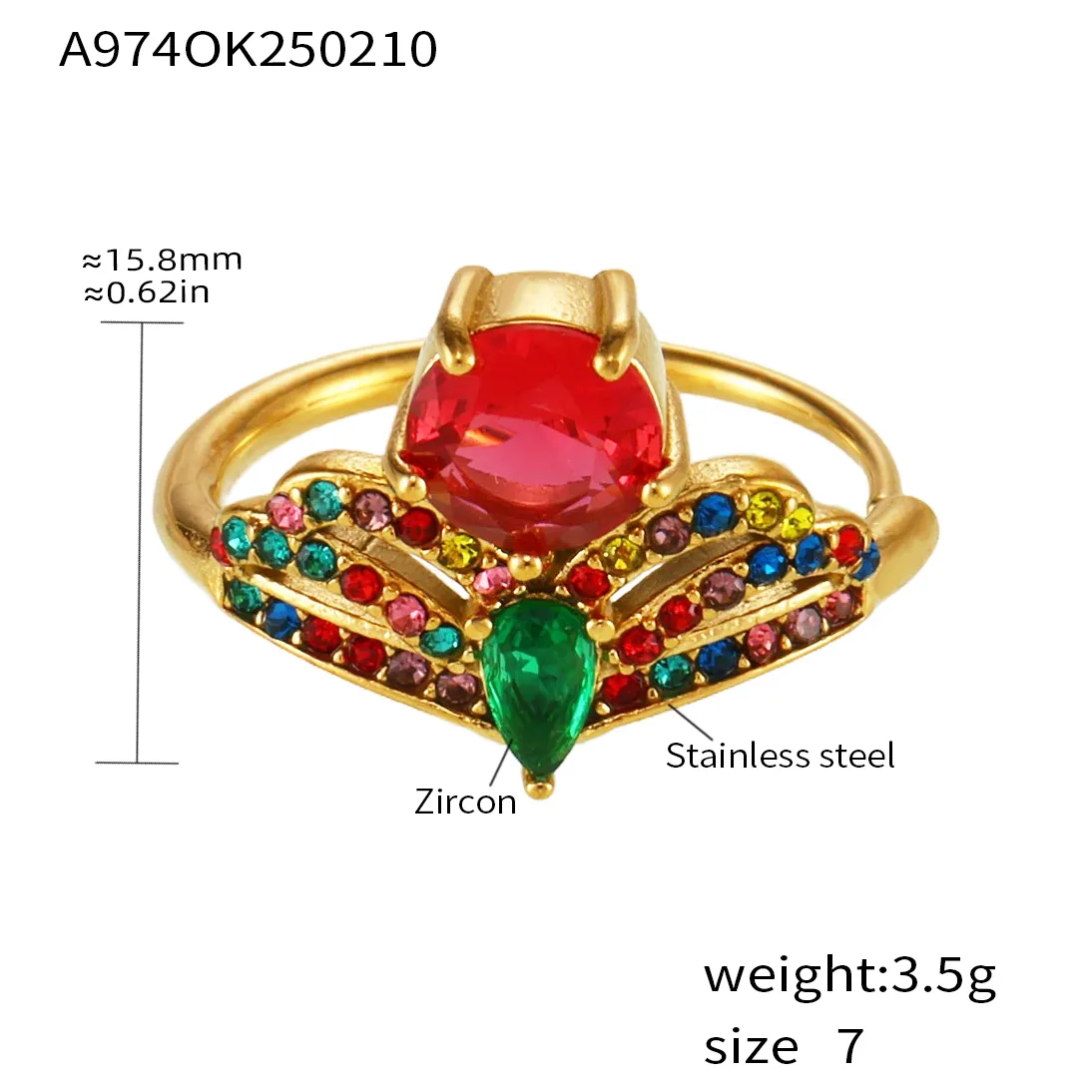 Elegant Luxurious Shiny Crown 304 Stainless Steel Inlay Zircon 18K Gold Plated Women's Rings display picture 8