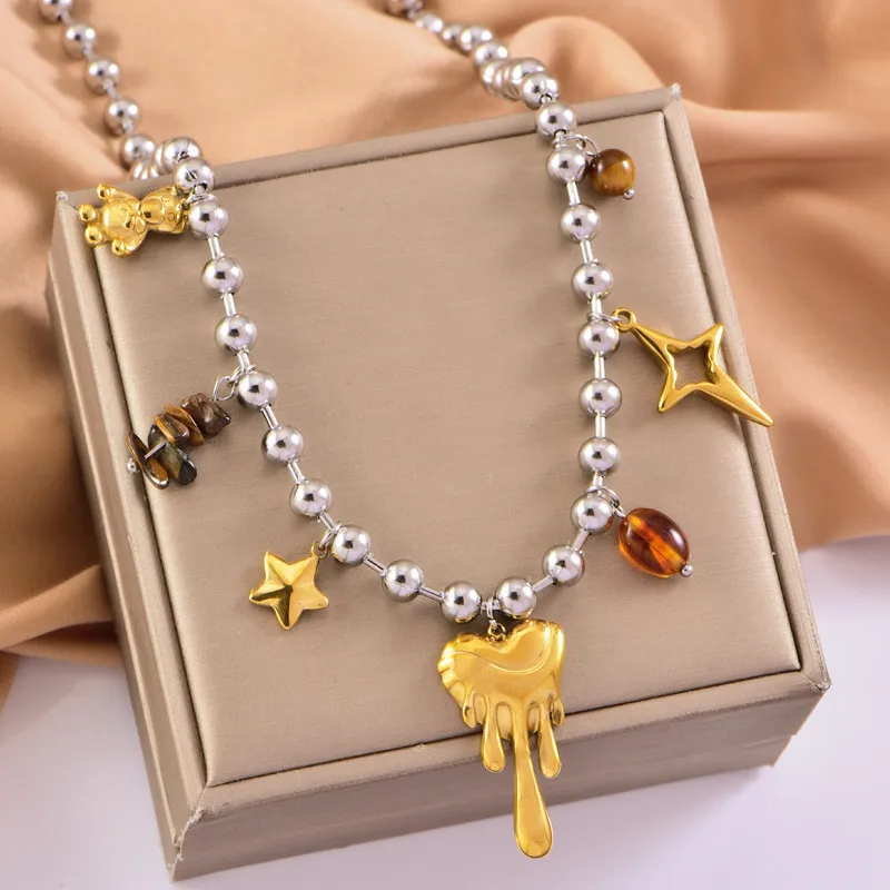 Vintage Style Classic Style Heart Shape Bow Knot 304 Stainless Steel Mixed Metal Plating Women's Multi Charms Necklace display picture 10