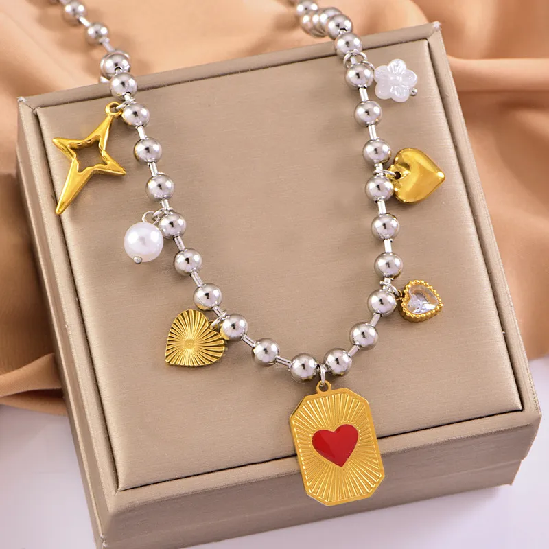 Vintage Style Classic Style Heart Shape Bow Knot 304 Stainless Steel Mixed Metal Plating Women's Multi Charms Necklace display picture 8