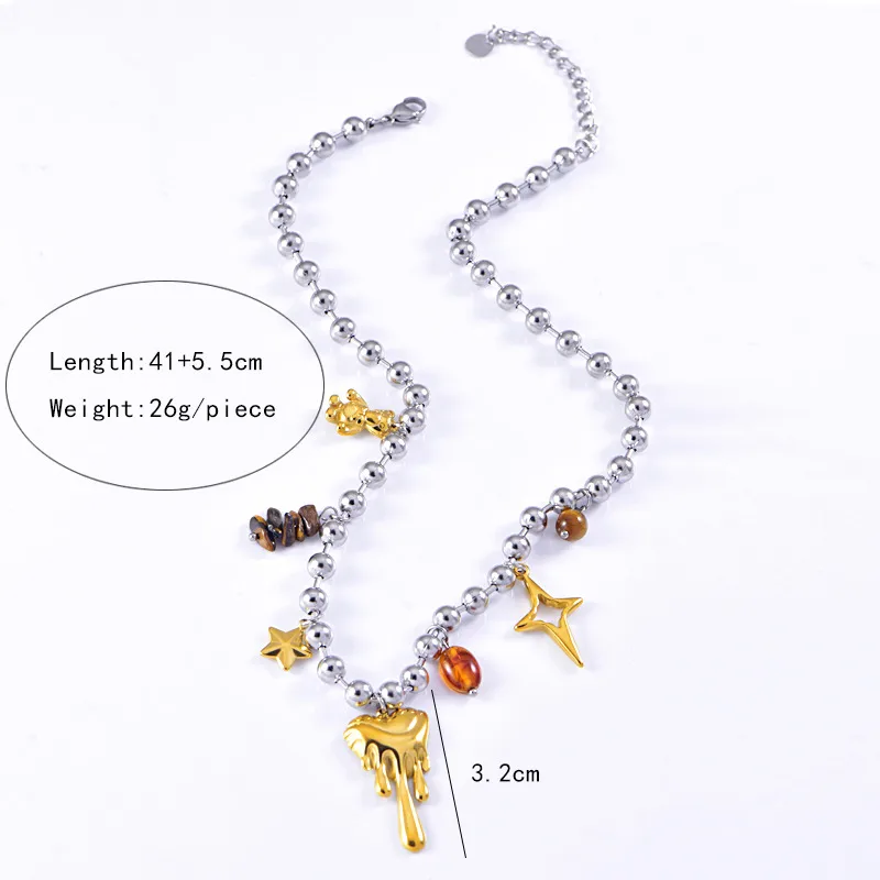 Vintage Style Classic Style Heart Shape Bow Knot 304 Stainless Steel Mixed Metal Plating Women's Multi Charms Necklace display picture 1