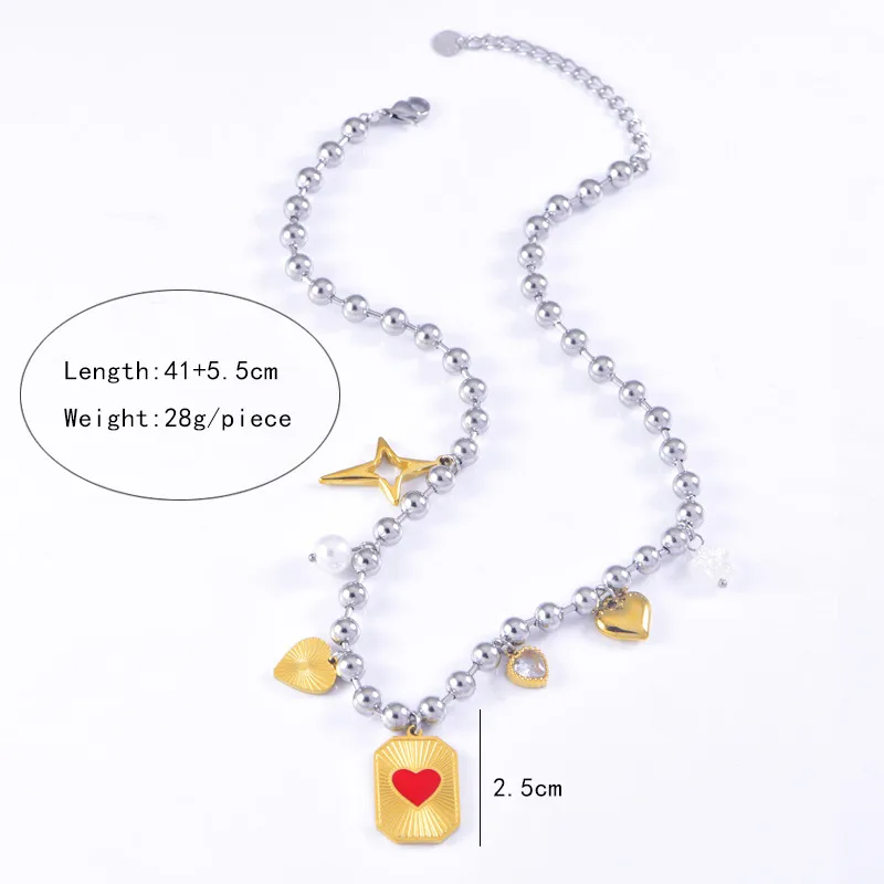 Vintage Style Classic Style Heart Shape Bow Knot 304 Stainless Steel Mixed Metal Plating Women's Multi Charms Necklace display picture 2