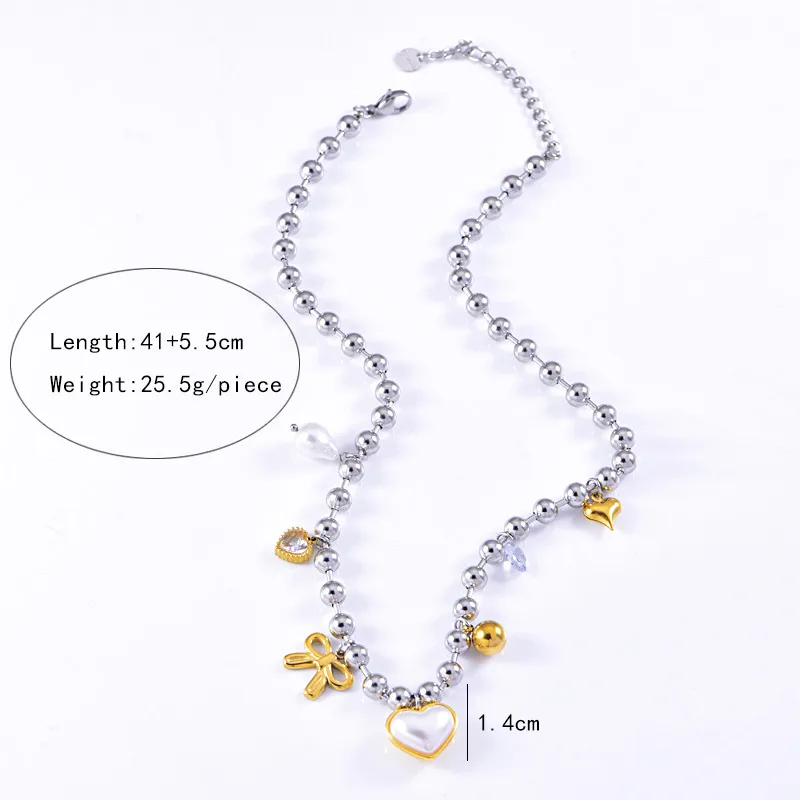 Vintage Style Classic Style Heart Shape Bow Knot 304 Stainless Steel Mixed Metal Plating Women's Multi Charms Necklace display picture 3