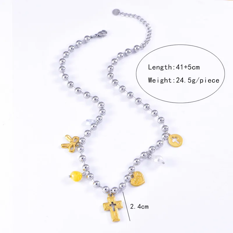 Vintage Style Classic Style Heart Shape Bow Knot 304 Stainless Steel Mixed Metal Plating Women's Multi Charms Necklace display picture 4